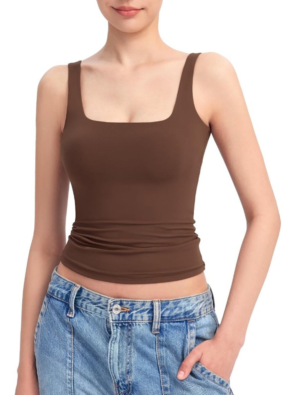 Luxurious Square Neck Tank Top - Lightweight Sleeveless Women's Top in Chocolate